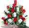 Artificial Flowers for Cemetery, 2 Sets 48 Heads Artificial Rose Bouquet Graveyard Memorial Silk Flowers for Cemetery Flower Arrangement with Vase for Headstone Decor Outdoor (Red & White)